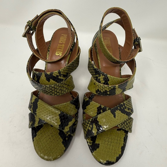 Paris Texas Leather Python Print Block Heel Ankle Strap Sandals Green size 36.5 - Picture 2 of 11